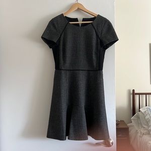 Adorable tweed dress w black color blocks and tulip  skirt